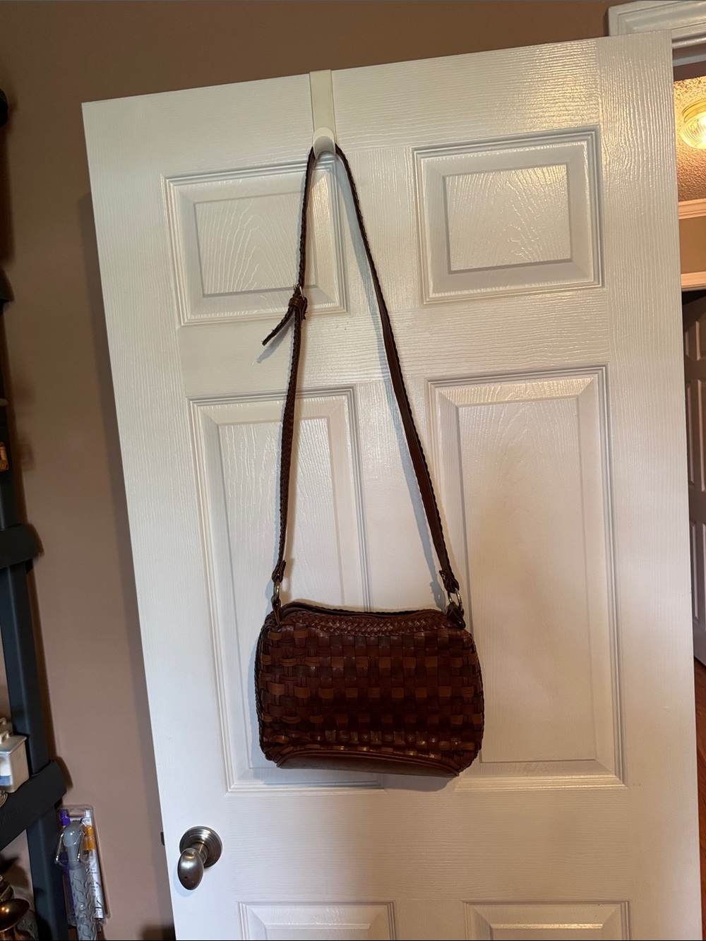 Classic Woven Leather Crossbody Bag - Brown